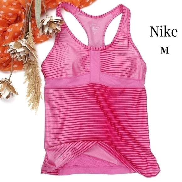 Nike Pink Striped Racer Back Athletic Top Sz M - Picture 1 of 9
